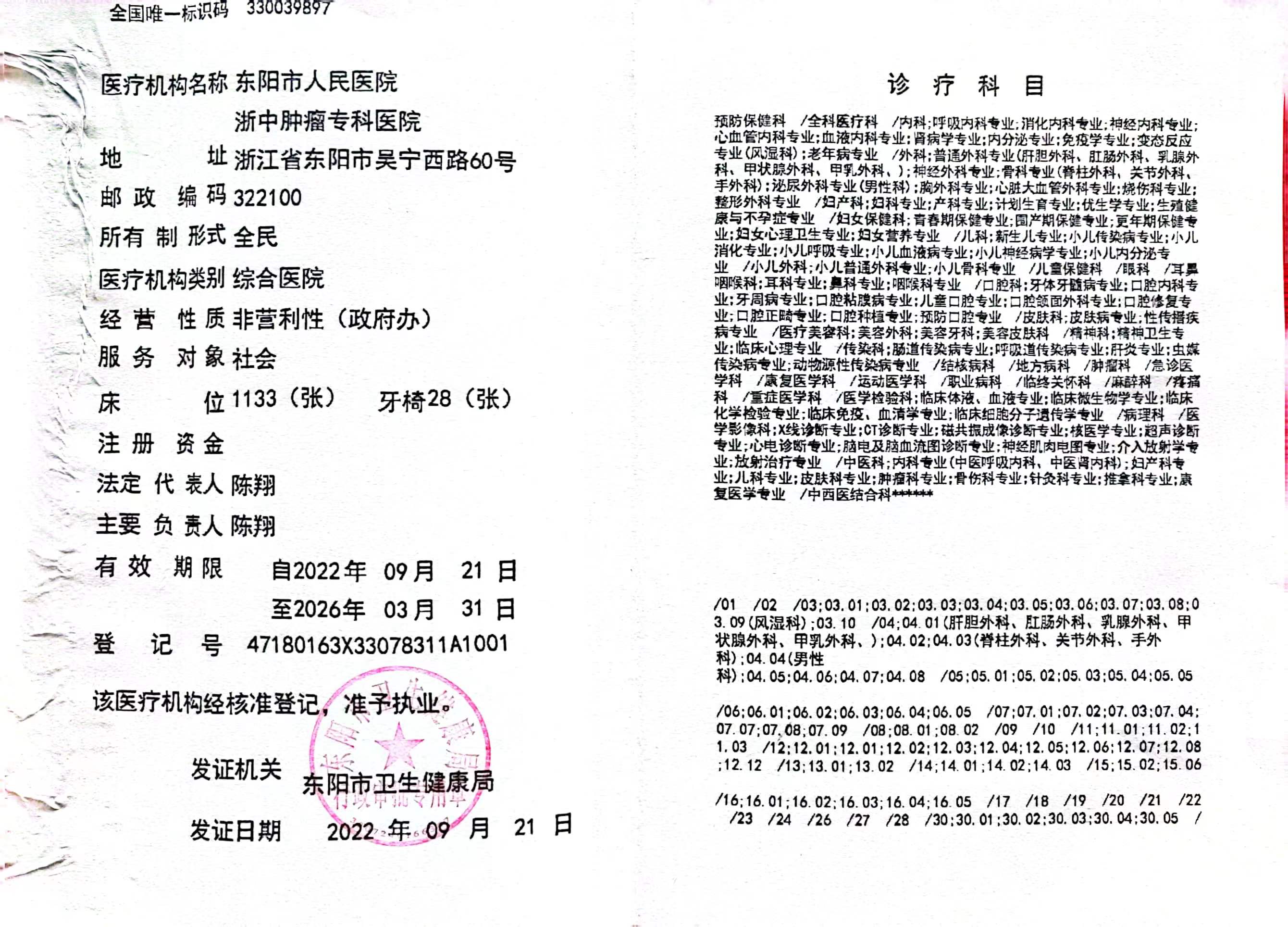 医疗机构执业许可证（副本）